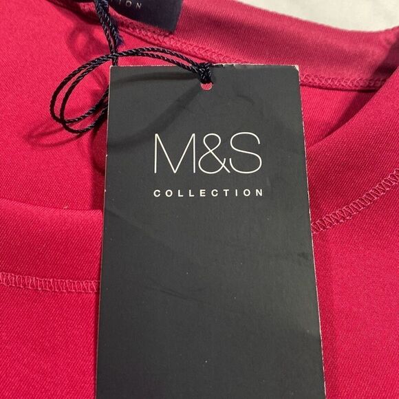 M&S Marks & Spencer Scuba Shift MIDI Dress Fit & Flare Pleated Skirt Short Sleev - Picture 8 of 13